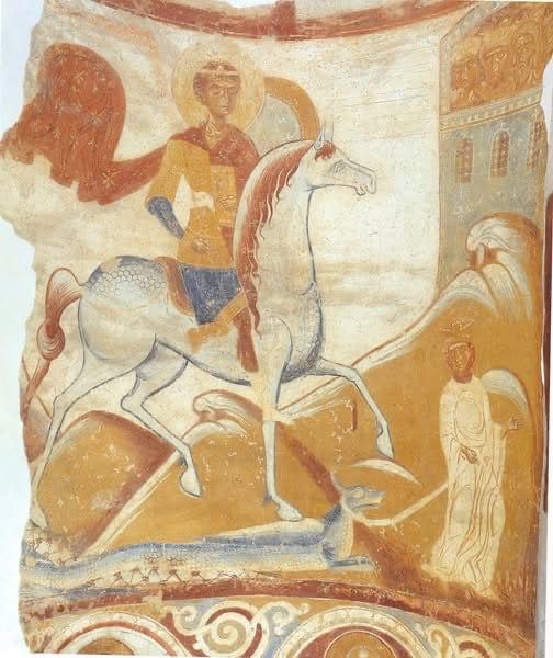 Георгий без копья, фреска церкви св. Георгия в Старой Ладоге, около 1180 года